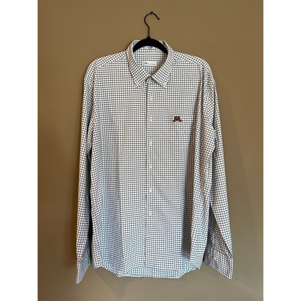 Peter Millar University of Minnesota Gophers Shirt Mens XL White Navy Check L/S